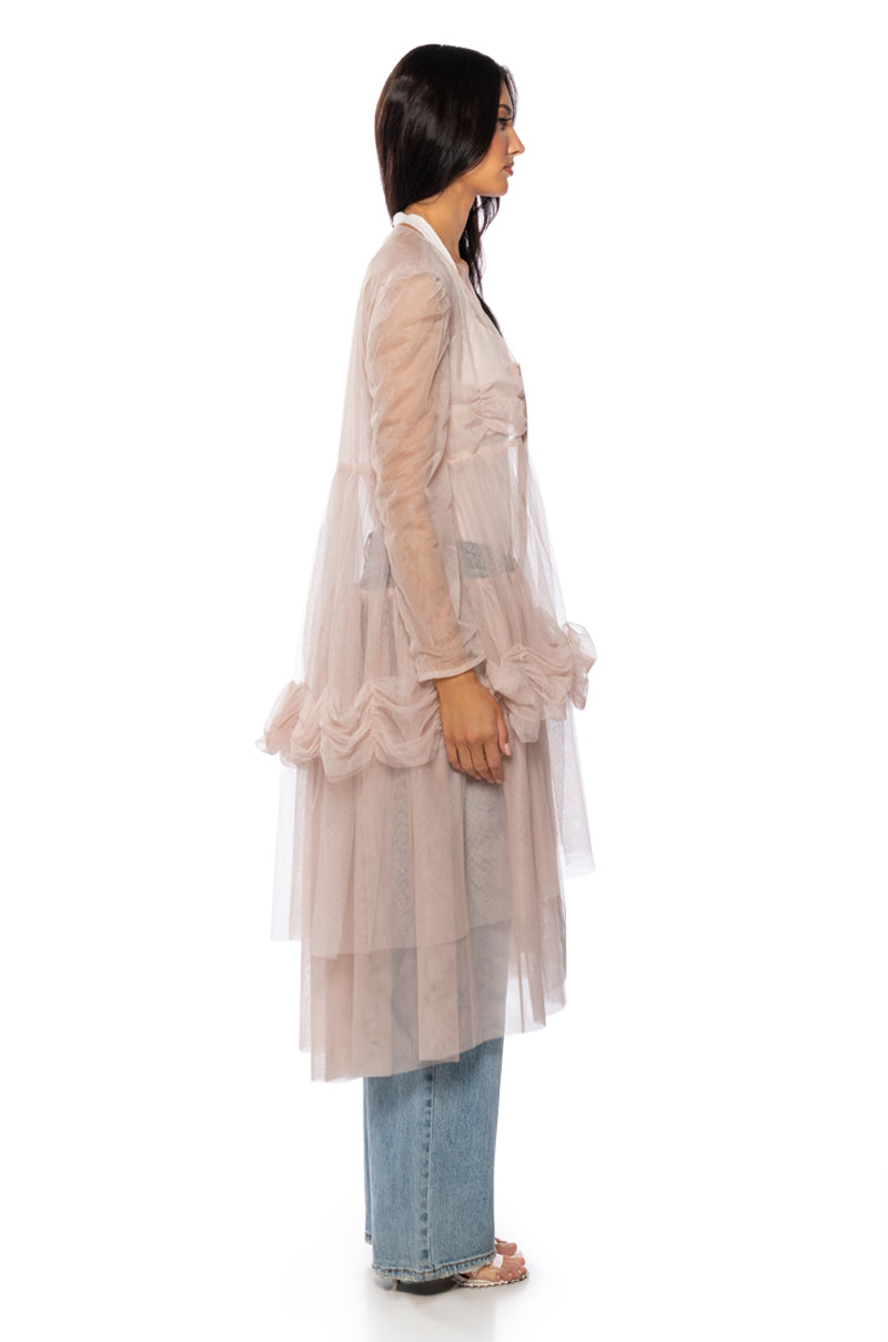 DYNEOVOR MESH RUFFLE MAXI DUSTER