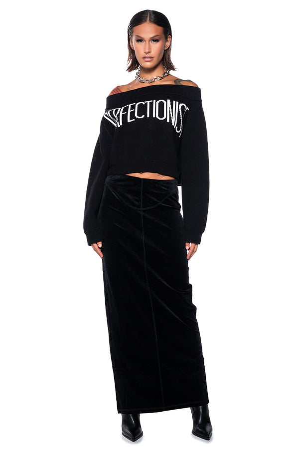 MISS PERFECTION OFF THE SHOULDER SWEATER