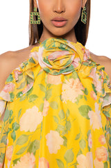 MISTY FLORAL PRINT COLD SHOULDER CHIFFON BLOUSE
