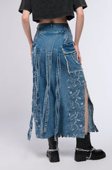 MIXED MEDIA DENIM MAXI SKIRT