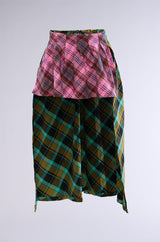 MIXED PRINTS PLAID BELT SKIRT