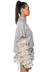 MODERN ESSENCE RUFFLE SLEEVE PULLOVER