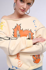 MONDRIAN OFF THE SHOULDER OVERSIZED SWEATSHIRT
