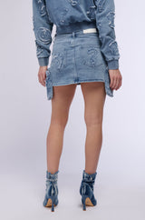 MONEY SIGNS DENIM MINI SKIRT