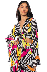 MONICA PLEATED CHIFFON TIE FRONT TOP