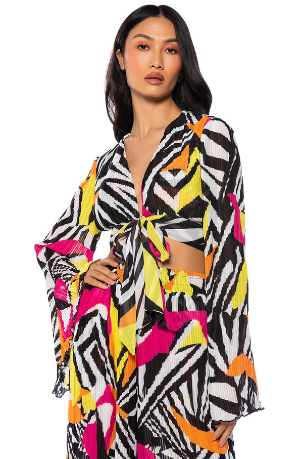 MONICA PLEATED CHIFFON TIE FRONT TOP