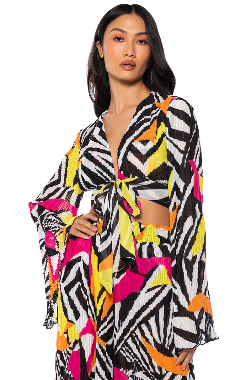 MONICA PLEATED CHIFFON TIE FRONT TOP
