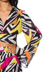 MONICA PLEATED CHIFFON TIE FRONT TOP