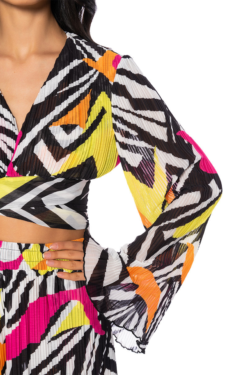 MONICA PLEATED CHIFFON TIE FRONT TOP