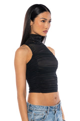 MORA MOCK NECK MESH TOP