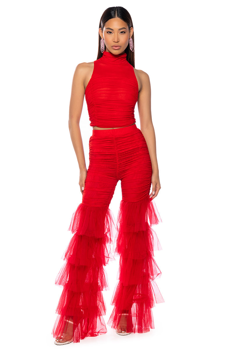 MORA MOCK NECK MESH TOP IN RED