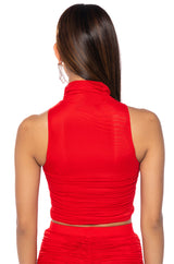 MORA MOCK NECK MESH TOP IN RED