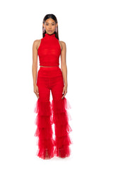 MORA MOCK NECK MESH TOP IN RED