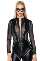 MOVE THROUGH FAUX LEATHER BODYSUIT