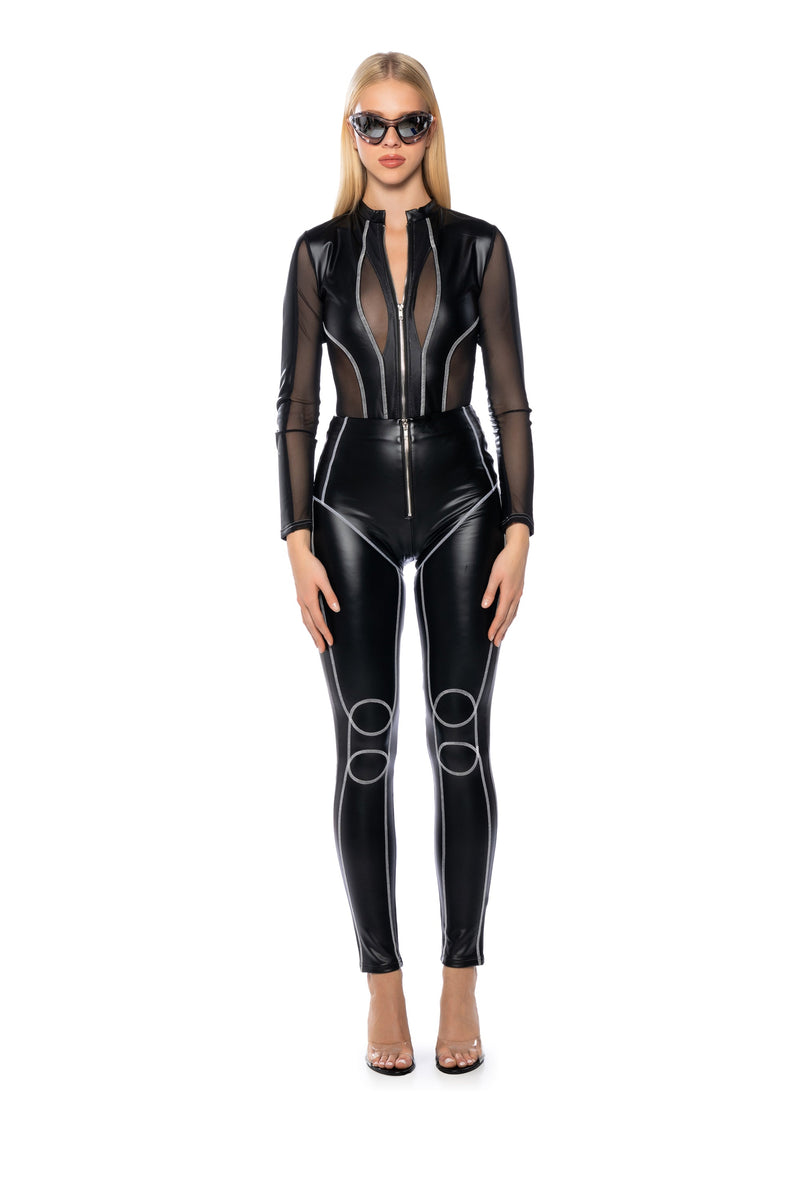 MOVE THROUGH FAUX LEATHER BODYSUIT