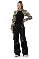 MOVING DISCREETLY CAMO STRETCH KNIT BODYSUIT