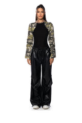 MOVING DISCREETLY CAMO STRETCH KNIT BODYSUIT