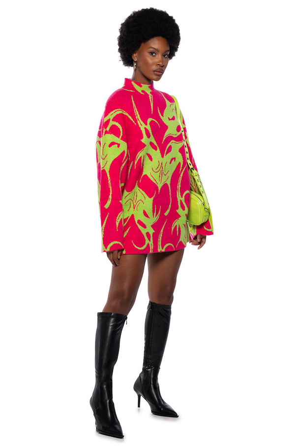 MUSHU GRAPHIC SWEATER MINI DRESS