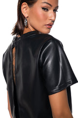 MY TYPE OPEN BACK FAUX LEATHER SHIRT