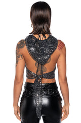 MYSTERY GIRL SLEEVELESS SEQUIN HOODED TOP