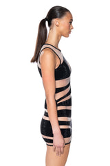 NADINE ILLUSION RHINESTONE MESH MINI DRESS