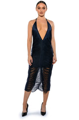 NADINE LOW BACK FRINGE MIDI DRESS