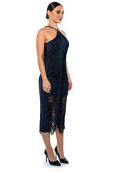 NADINE LOW BACK FRINGE MIDI DRESS