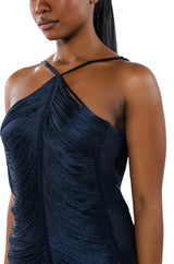 NADINE LOW BACK FRINGE MIDI DRESS