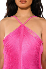 NADINE LOW BACK FRINGE MIDI DRESS