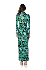 NALA ANIMAL PRINT LONG SLEEVE BODYCON MAXI DRESS