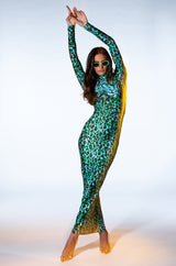 NALA ANIMAL PRINT LONG SLEEVE BODYCON MAXI DRESS
