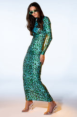 NALA ANIMAL PRINT LONG SLEEVE BODYCON MAXI DRESS