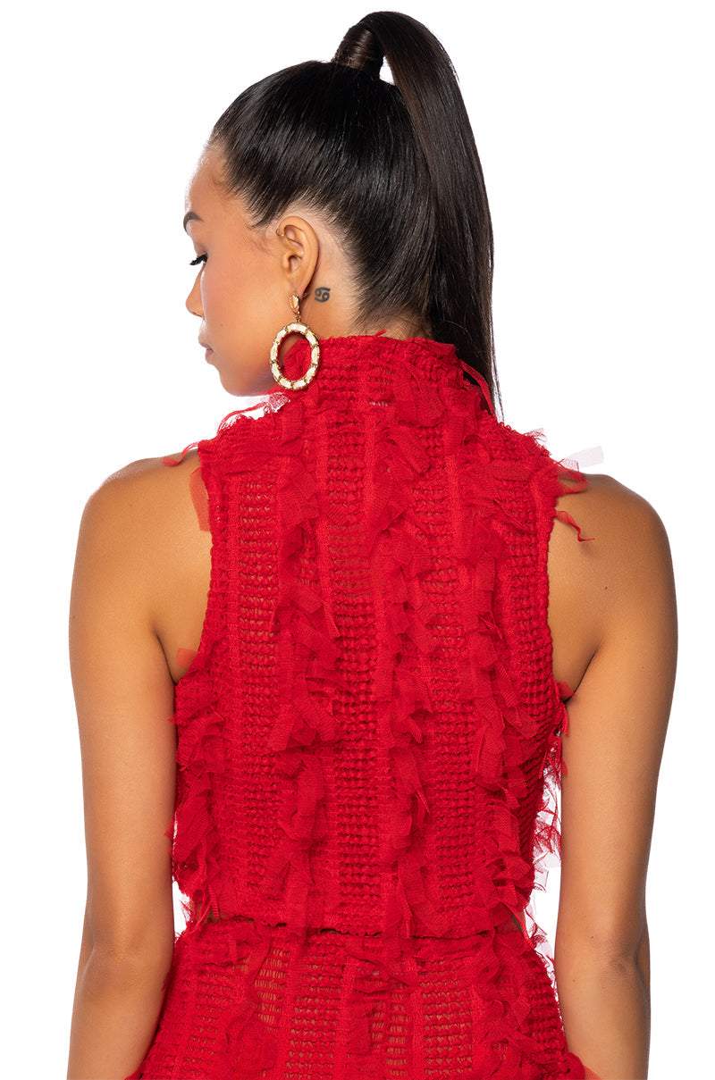 NAOMI MESH SLEEVELESS MOCKNECK TOP