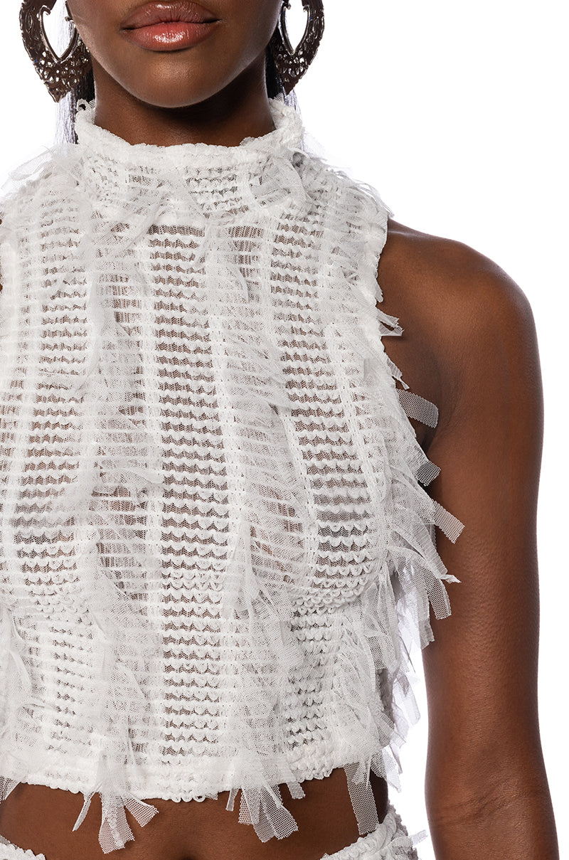 NAOMI MESH SLEEVELESS MOCKNECK TOP