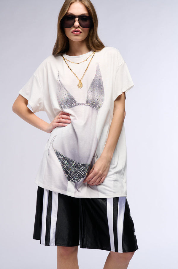 NDA EMBELLISHED BIKINI GRAPHIC T SHIRT DRESS
