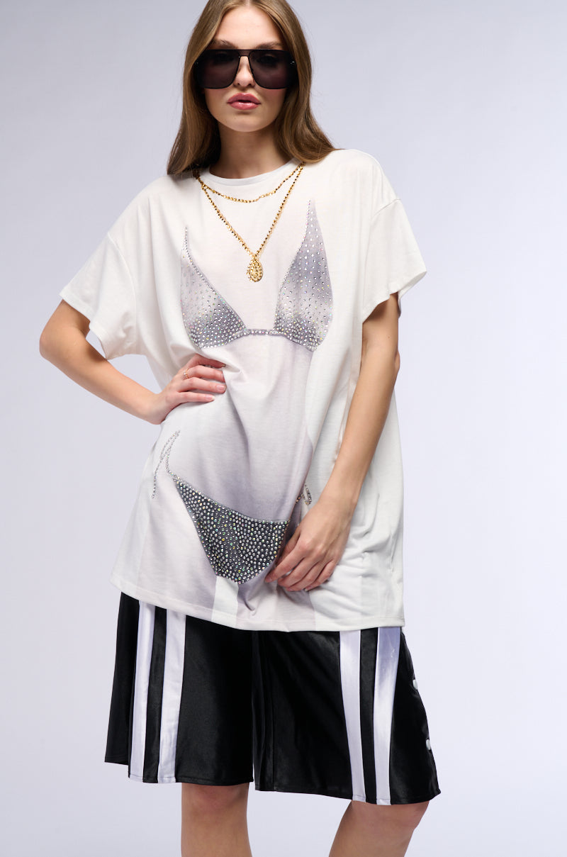 NDA EMBELLISHED BIKINI GRAPHIC T SHIRT DRESS