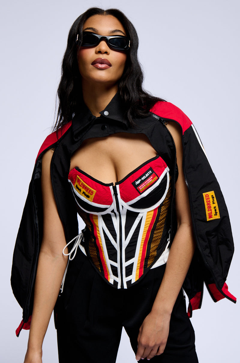 NEED FOR SPEED ZIP UP FRONT CORSET TOP