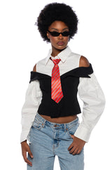 NEVER MISS A BEAT TIE DETAIL POPLIN TOP