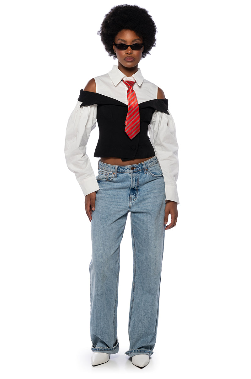 NEVER MISS A BEAT TIE DETAIL POPLIN TOP