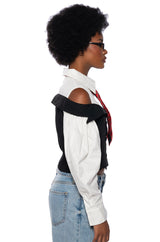 NEVER MISS A BEAT TIE DETAIL POPLIN TOP