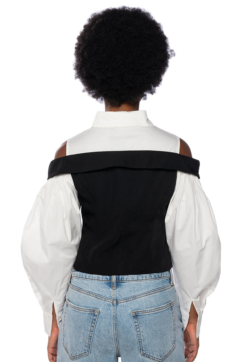 NEVER MISS A BEAT TIE DETAIL POPLIN TOP