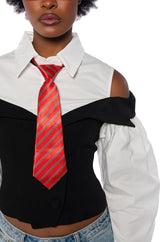 NEVER MISS A BEAT TIE DETAIL POPLIN TOP