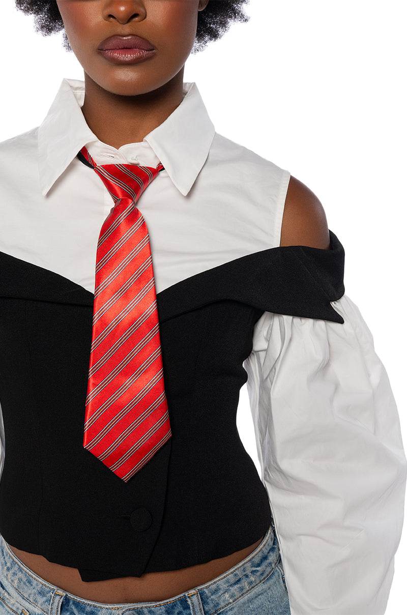 NEVER MISS A BEAT TIE DETAIL POPLIN TOP