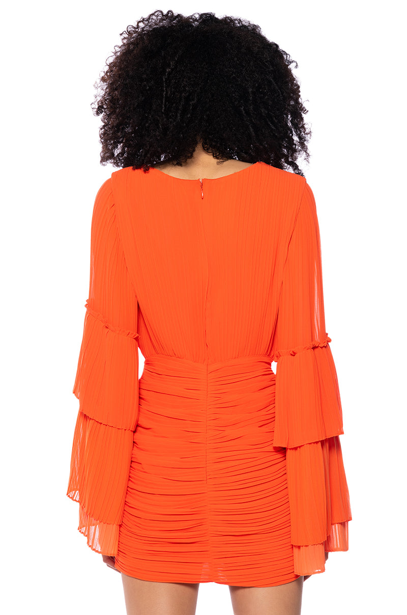 NEVER SETTLE DEEP V RUCHED LONG SLEEVE MINI DRESS