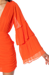 NEVER SETTLE DEEP V RUCHED LONG SLEEVE MINI DRESS