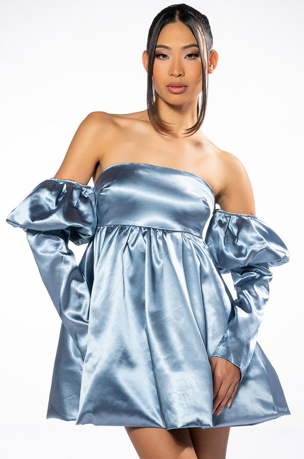 NEVERLAND OFF THE SHOULDER MINI BUBBLE DRESS