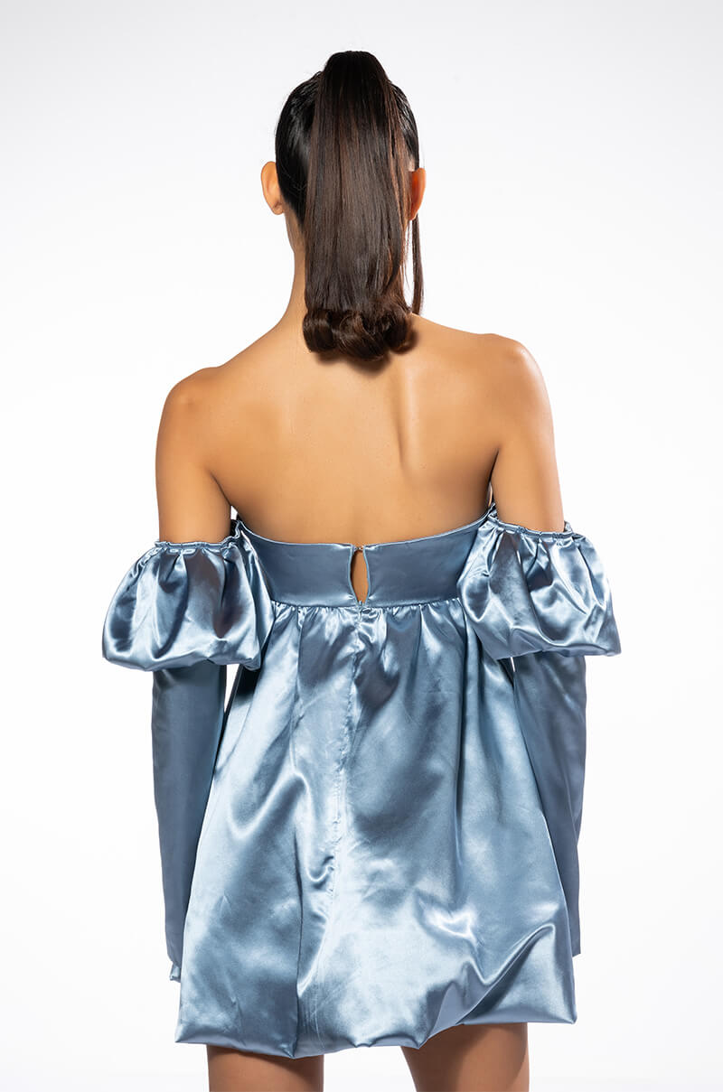 NEVERLAND OFF THE SHOULDER MINI BUBBLE DRESS