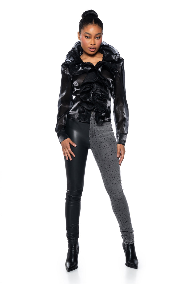 NEW CALISTA STATEMENT RUFFLE BUTTON DOWN BLOUSE