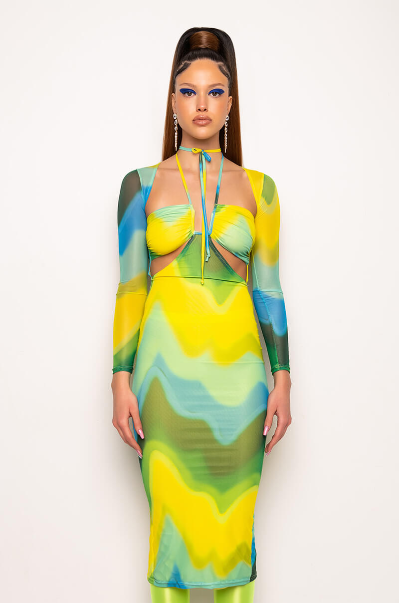 NEW LOOK MIDI MESH DRESS WITH CUT OUTS
