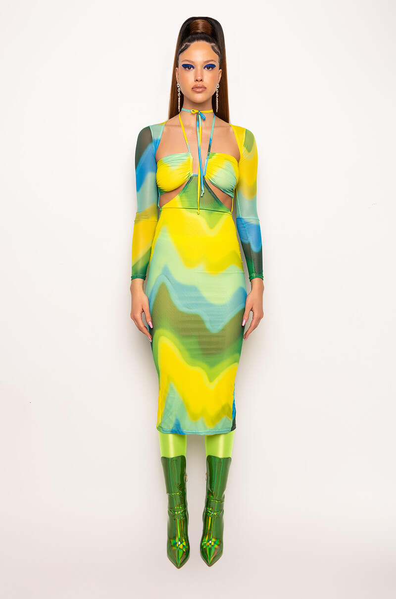 NEW LOOK MIDI MESH DRESS WITH CUT OUTS